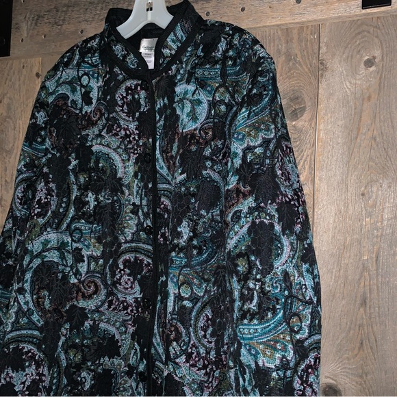 Women’s 2X COLDWATER CREEK Black Reversible Grapes Vines to Paisley Button Coat - Picture 5 of 16